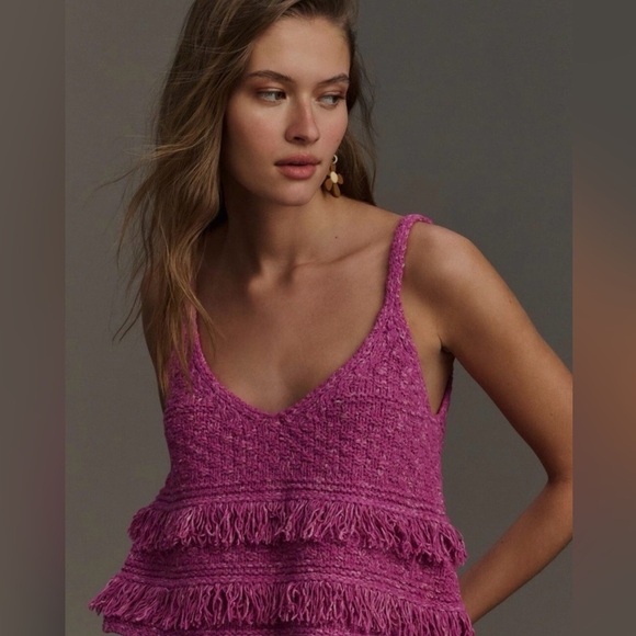 Pilcro Tops - Pilcro Fringe Knit Tank Pink Textured Crop Sweater Top XL